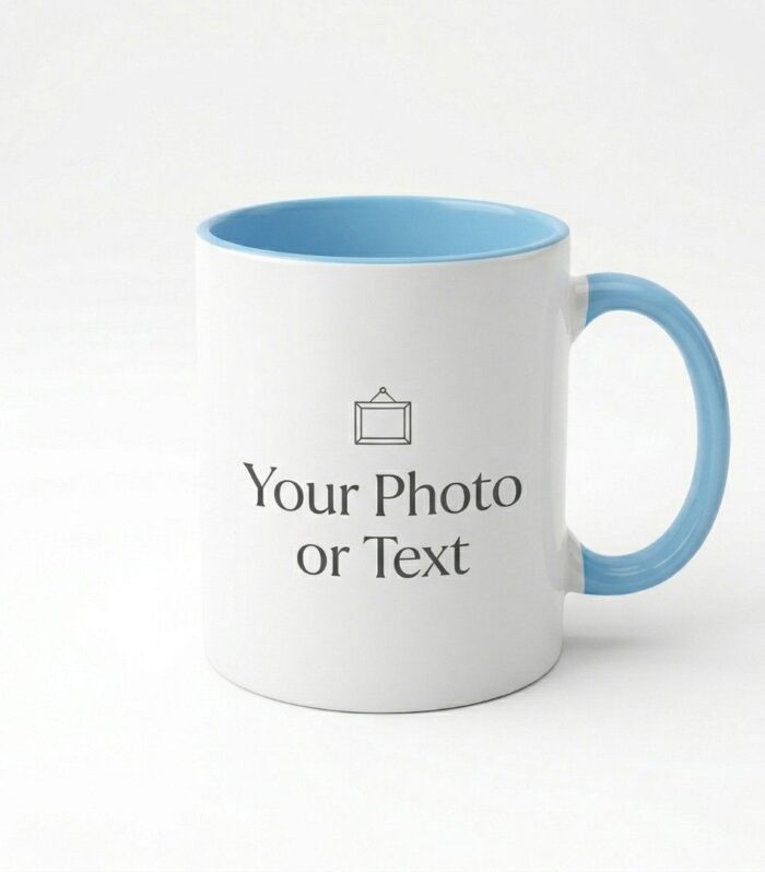 Light Blue Handle Custom Printed White Coffee Mug Personalized Ceramic Mug